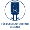 Durchlauferhitzer geeignet Icon in blau und weiß